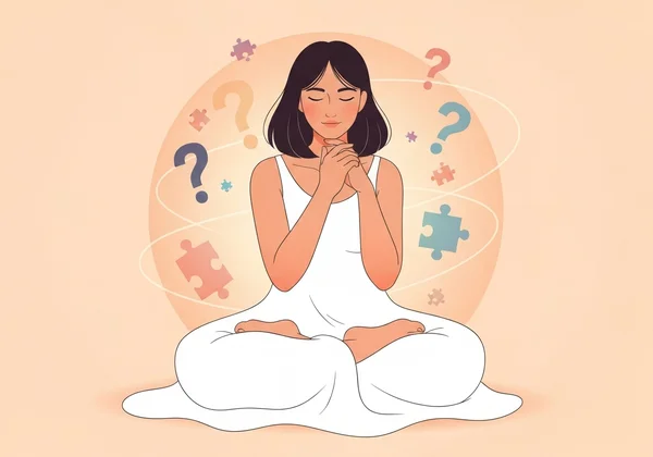 Woman pondering, solving puzzle of attraction signals