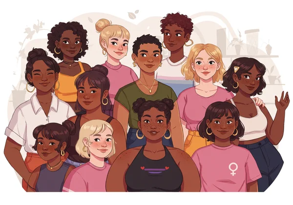 Vielfältige Gruppe von Frauen, die die moderne Lesben-Identität symbolisieren