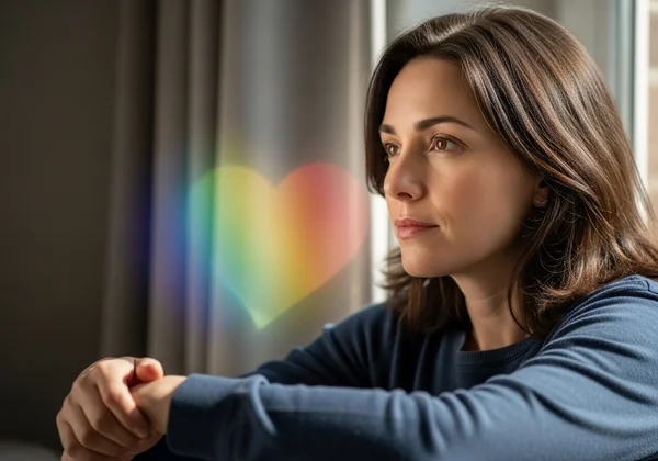 A woman reflecting on her journey of self-discovery