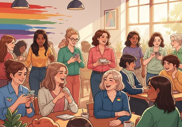Diverse group of women connecting in an LGBTQ+ community