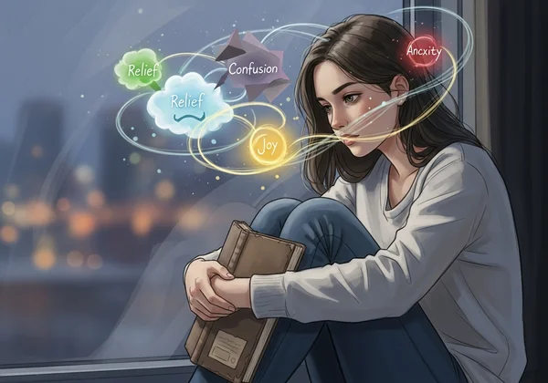 Woman reflecting, processing emotions after a lesbian test