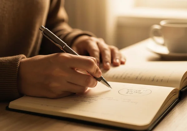 Hands writing in a journal for self-reflection