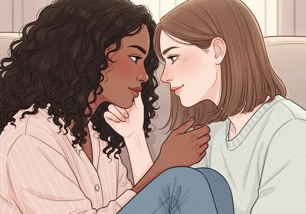 Women exchanging a sustained, warm gaze